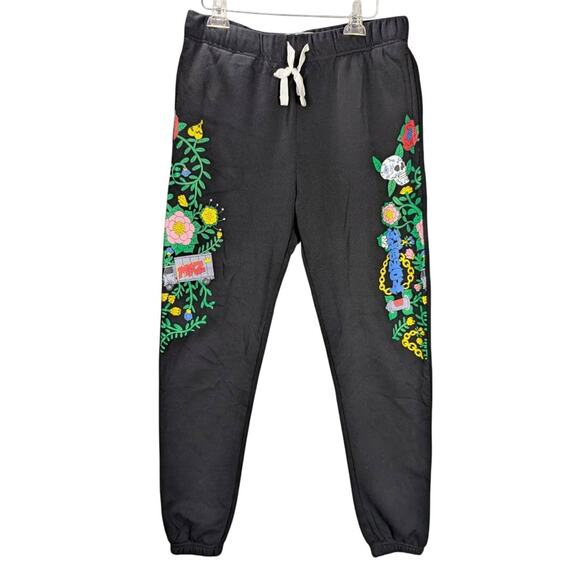 No Brand Other - Roberto Lugo Sweatpants Medium Black Floral Jogger Drawstring Graphic Print